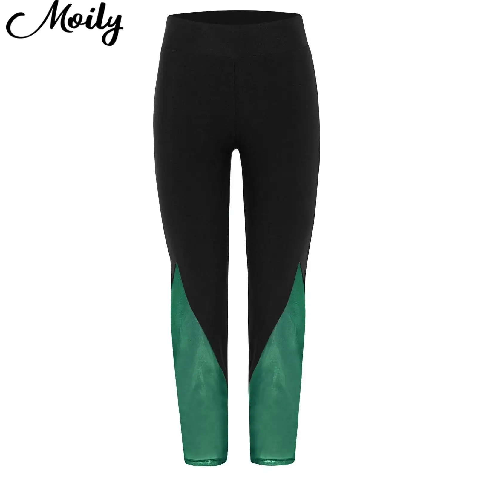 

Rhythmic Gymnastics Figure Skating Costume Athletic Sports Pants Bottoms Stretchy Fashionable Color Block Metallic Mesh Leggings