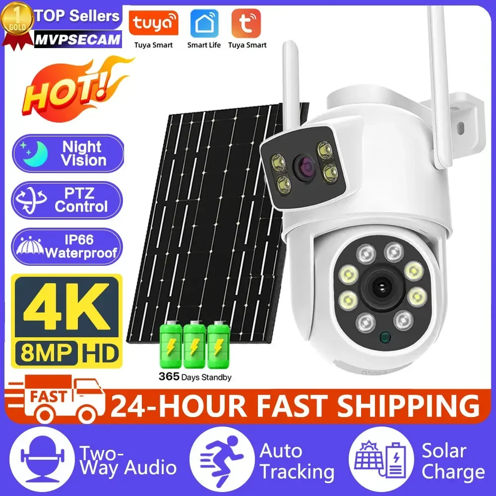 

8MP 4K Solar Wirelesss IP Camera With 7800 mAh Battery Outdoor HD 4MP Dual Lens WiFi Camara Solar Panel CCTV Security tuya App