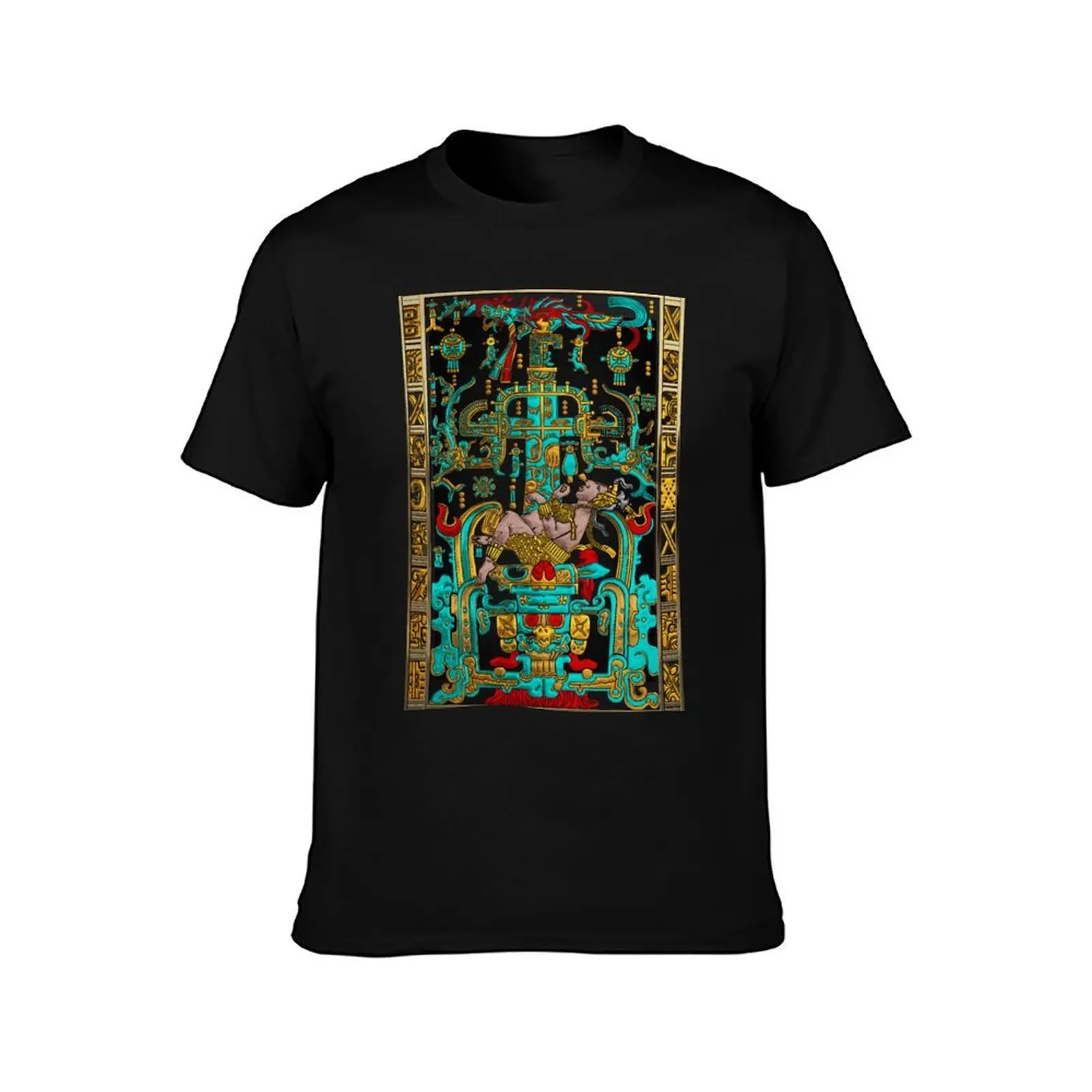 Lid of The Great Tomb of Pakal - Palenque Astronaut over Black No.2 T-Shirt, Summer Casual Cotton Tee, Oversized Streetwear Tops