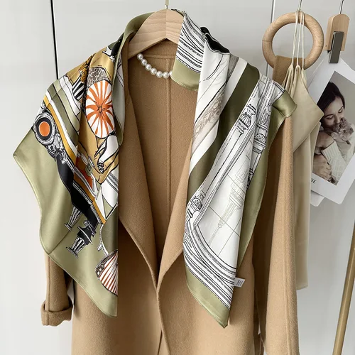 Imagen 2 del producto Bufanda de seda suave, pañuelos cuadrados de satén de 90CM, chales de marca de lujo, bolsa de ropa, accesorios, regalo para madre