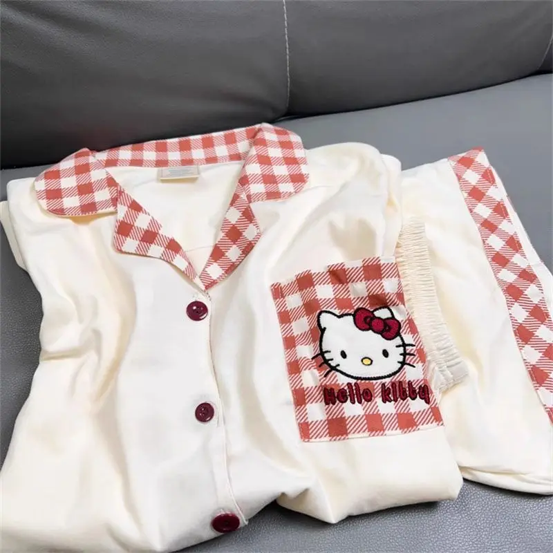 

Sanrio Hello Kitty Women Sleeping Pajamas Sets Kawaii Cartoon Summer Sleepwear Short Sleeve Shorts Nightwear Home Suit New Style