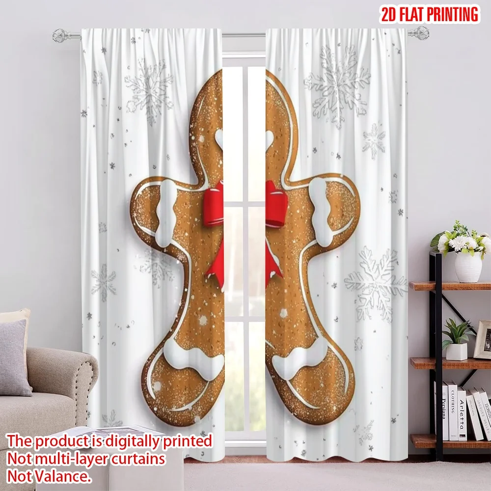 

2pcs 2D flat printing Merry Christmas Window Drapes Christmas gingerbread man2 Polyester Without Electricity Party & Holiday