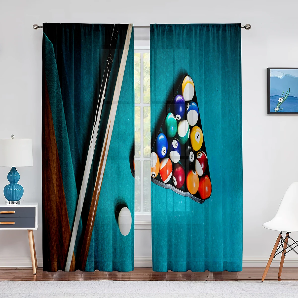 Billiard Print Curtains Semi-blackout Curtains for Bedroom Living Room Floor-to-ceiling Window Kitchen Blinds 2 panels cortinas