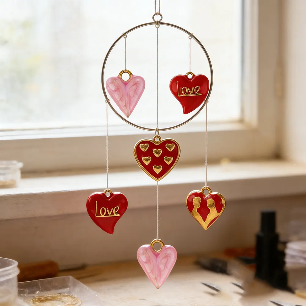 5pcs Stainless Steel Red Enamel Round Heart Design Charm for DIY Necklaces Earrings Gold Charms Craft Jewelry Materials Findings - view 4