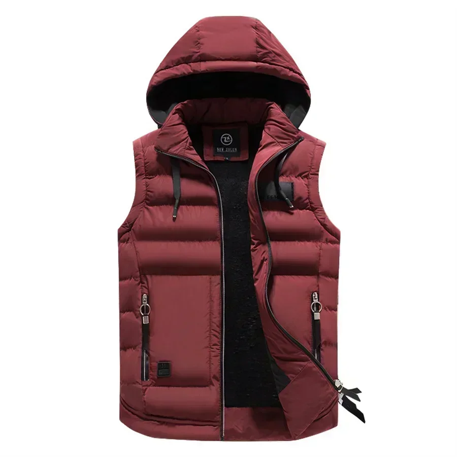 Men's Winter Warm Hooded Vest Sleeveless Slim Fit Casual Outerwear Thick Waistcoat Parka with Hat - Clothing Accessory