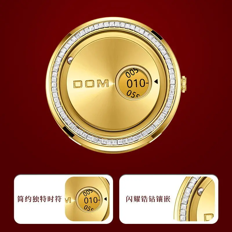 DOM59 Новое поступление, часы с бриллиантами, женские магнитные часы, кварцевые наручные часы с шарикоподшипником для женщин с кожаным браслетом