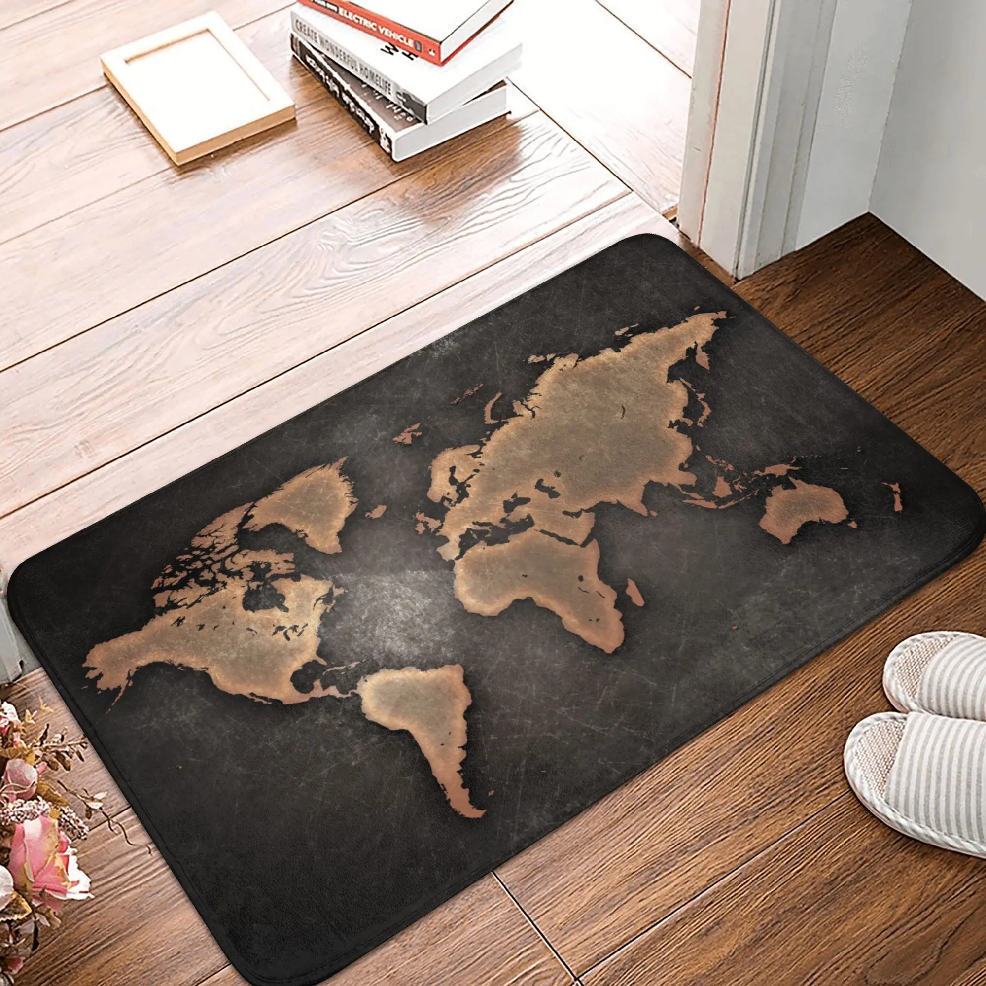 Carte du monde en cuir géographique porte sol cuisine tapis de bain anti-dérapant extérieur paillasson salon entrée tapis tapis repose-pieds