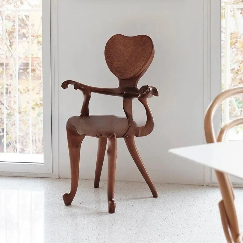 Gaudi Style Medieval Solid Wood Love Chair Casual Designer Desk Chair High End Restaurant Characteristic Armrest