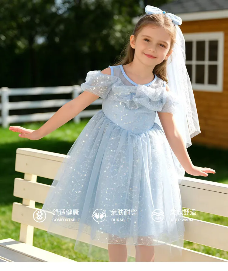 

Новое летнее синее сетчатое платье для девочек, модное детское платье принцессы для вечеринок, размеры 3-8 лет