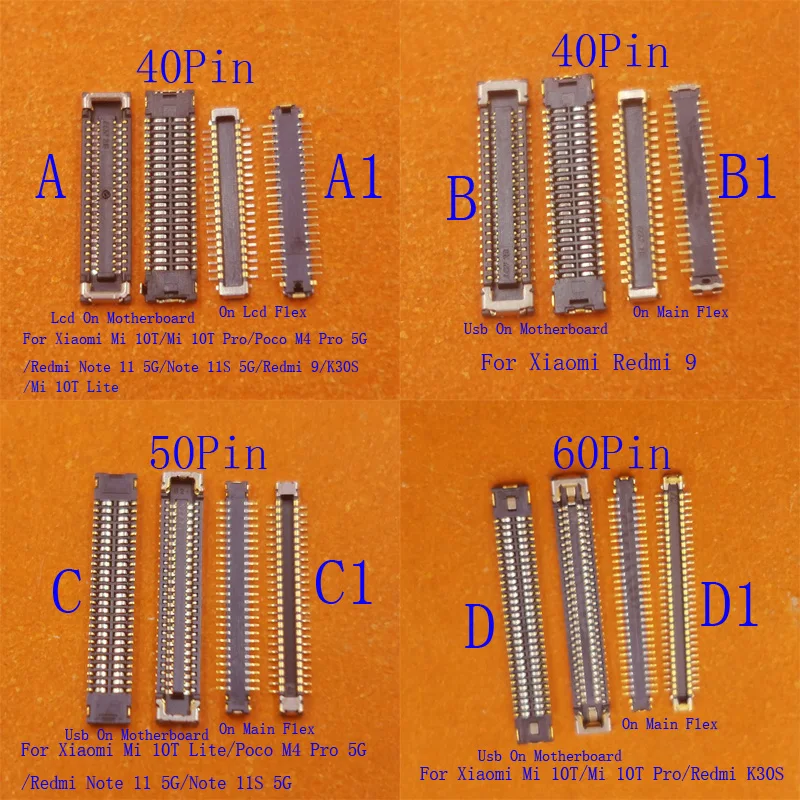 2-20Pcs Charger Flex USB Lcd Display Battery FPC Connector Plug For Xiaomi Poco M4 Pro 5G Mi 10T Lite Redmi K30S 9 Note 11 11S