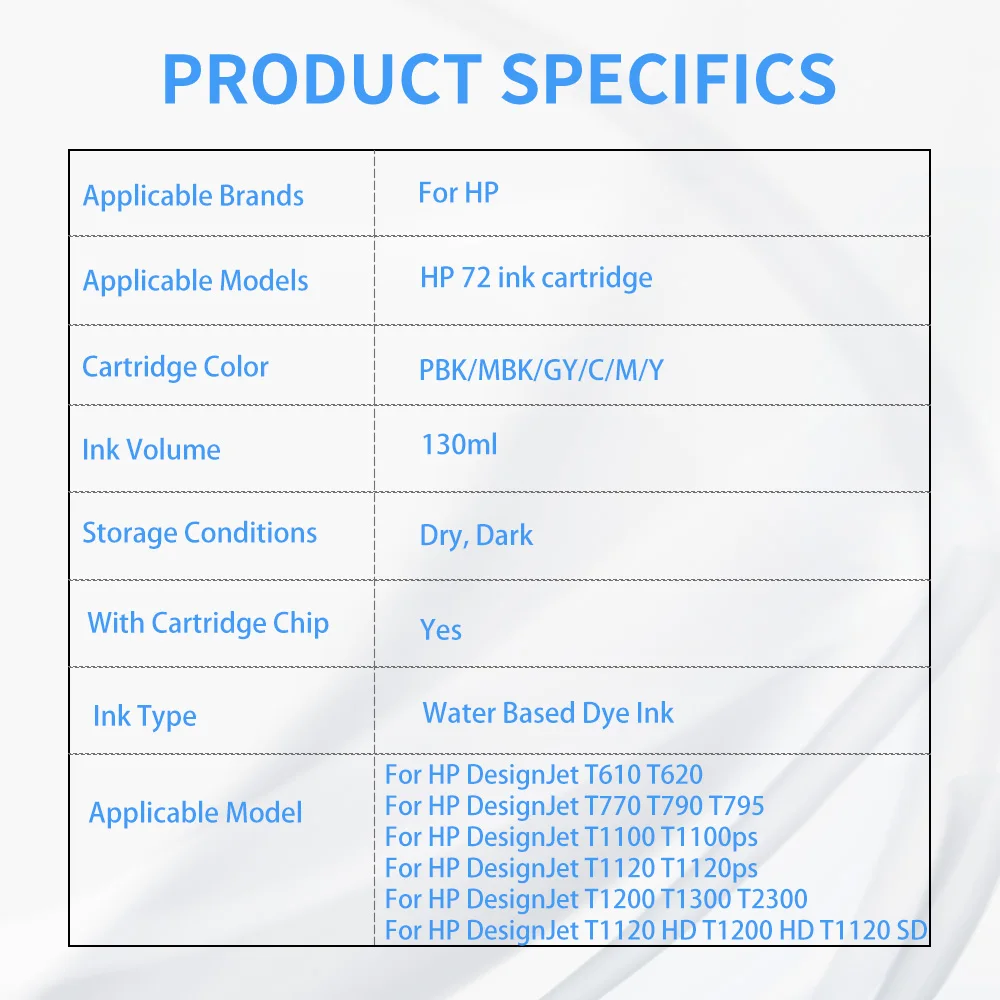 For HP 72 Compatible Ink Cartridge  with chip For HP T790 T610 T620 T770 T795 T1100 T1120 T1200 T1300