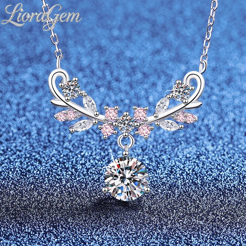 LioraGem Platinum PT950 Eye-Catching 1ct  Moissanite Necklace, Floral and Wheat-Themed Forest-Inspired Diamond-Studded Necklace