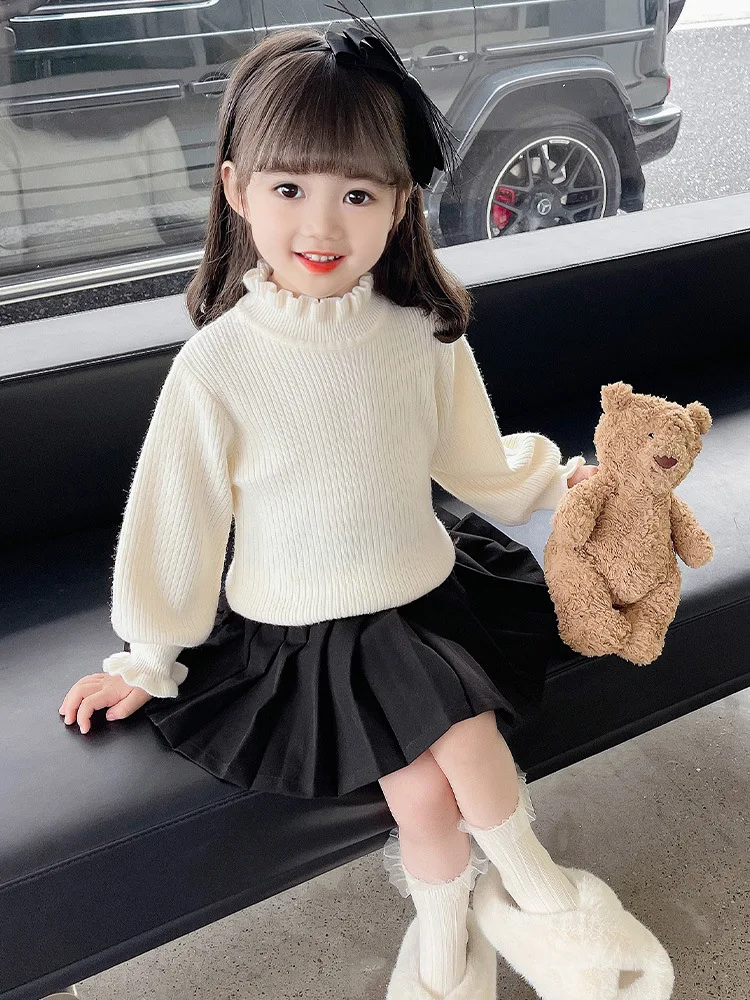 

Girls Autumn and Winter Half Turtle Collar Sweater2025New Winter Baby Girl Pullover Knitted Sweater Children's Base Shirt