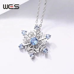 WES 925 Sterling Silver Snowflake Pendant Necklace for Woman Christmas Party Gifts Anniversary Trendy Certified Fashion Jewelry