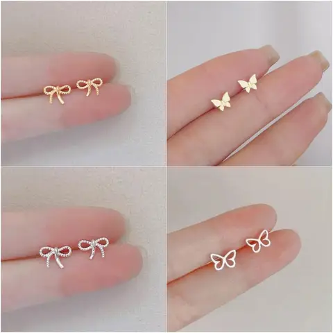 Simple Butterfly Stud Earrings For Women Hypoallergenic Daily Wear New Fashion Silver Color Ear Girls Jewelry Gifts