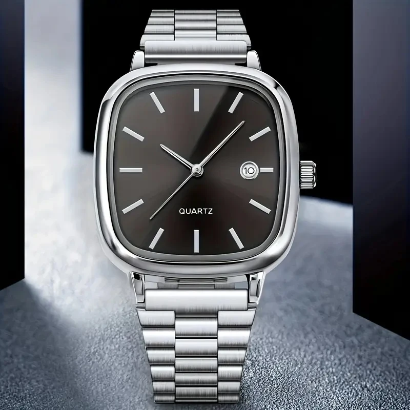 Modern minimalist square watch Business mens metal watch stainless steel chain multi-scene commuter watch