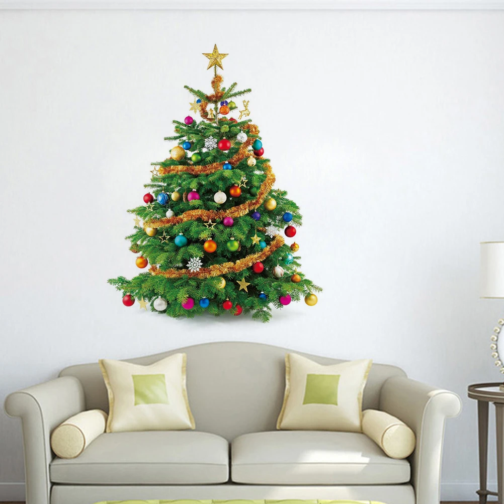 

2 Sheets Christmas Tree Wall Sticker Stickers Merry Glass Door Window Pvc Funny