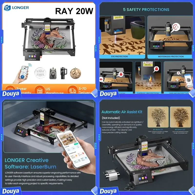 LONGER RAY5 20W Engraver 32-bit Chipset WIFI 0.08*0.1mm Spot Touch Screen Engraving Cutting Machine Area