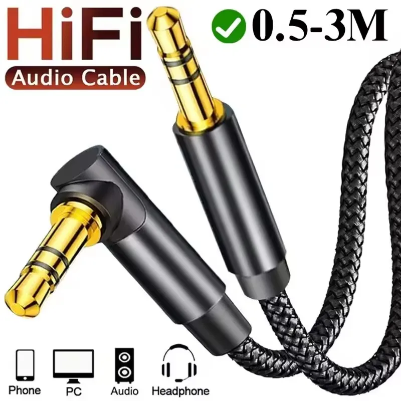 3.5mm Jack Audio Cable 90 Degree Elbow Male To Male Speaker Aux Wire for Samsung Xiaomi MP3/4 Video Car Headphone Adapter Cord