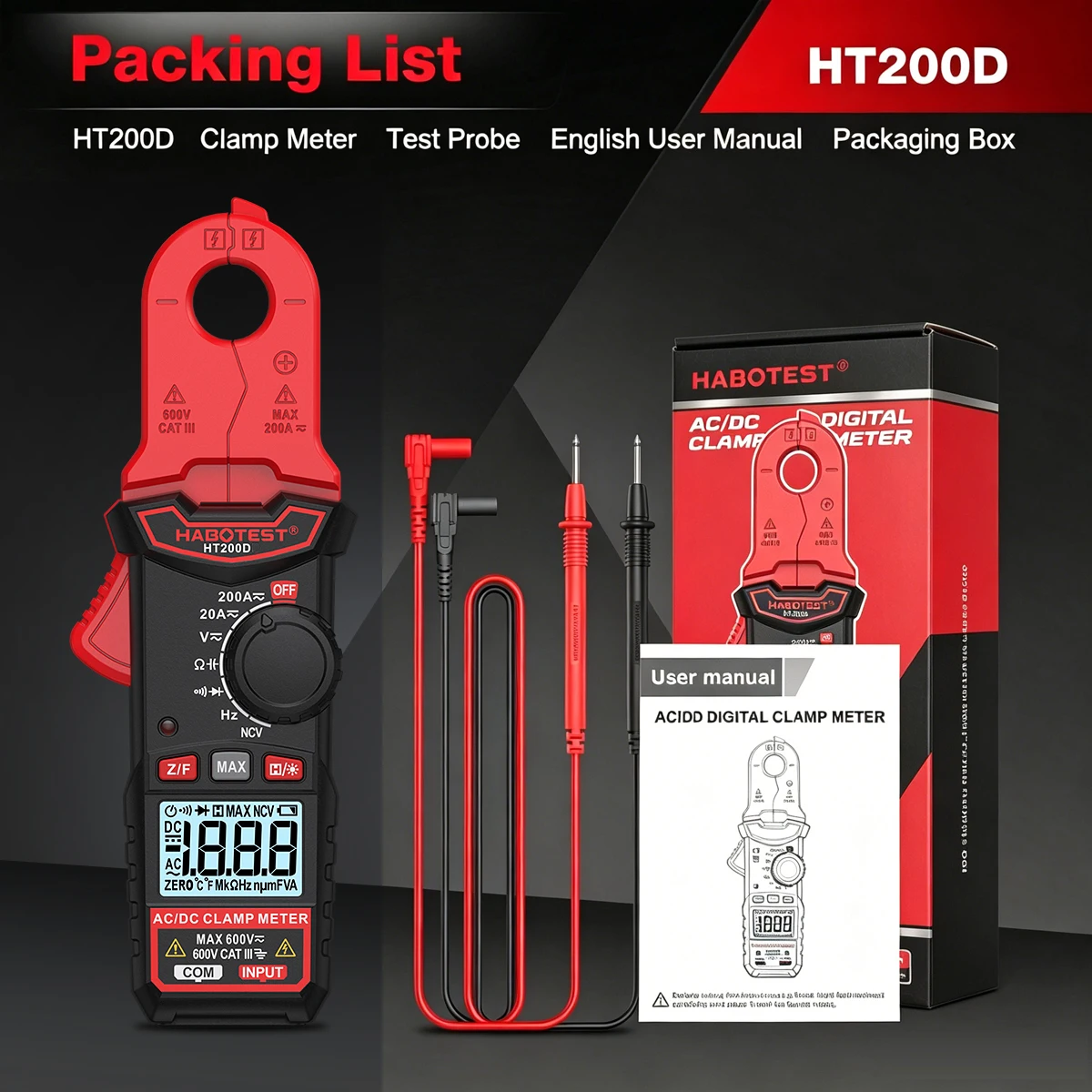 2026 Nieuwe Upgrade HABOTEST HT200D HT2000A Digitale Klemmeter True RMS NCV 2000 Tellingen 200A 600V AC DC Multimeter Tester