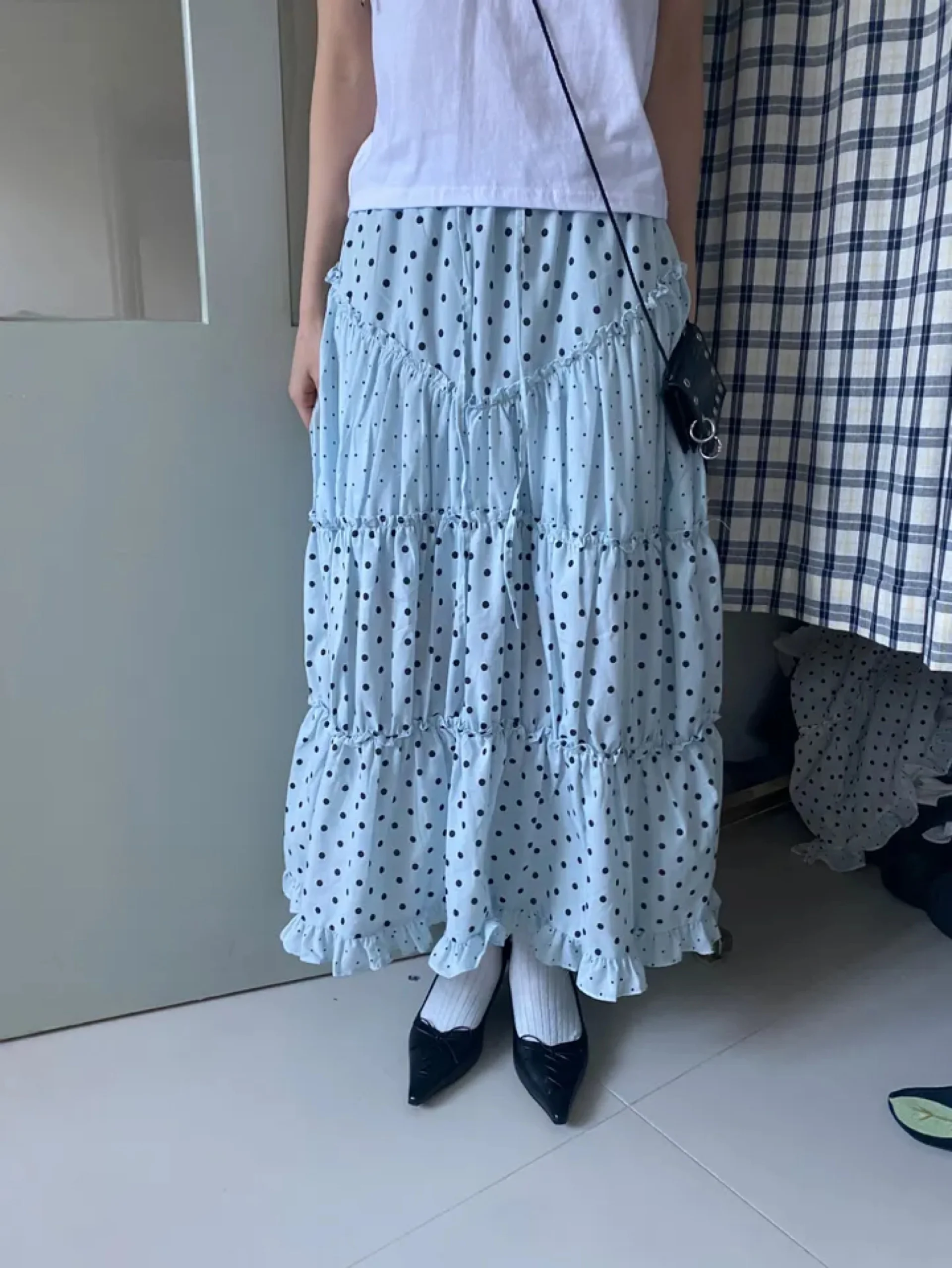 Falda Larga Estilo Coreano, Media Pierna, Patchwork, Pada, con Encaje, Linda, para el Trabajo, Corte en A, Verano, sor ...