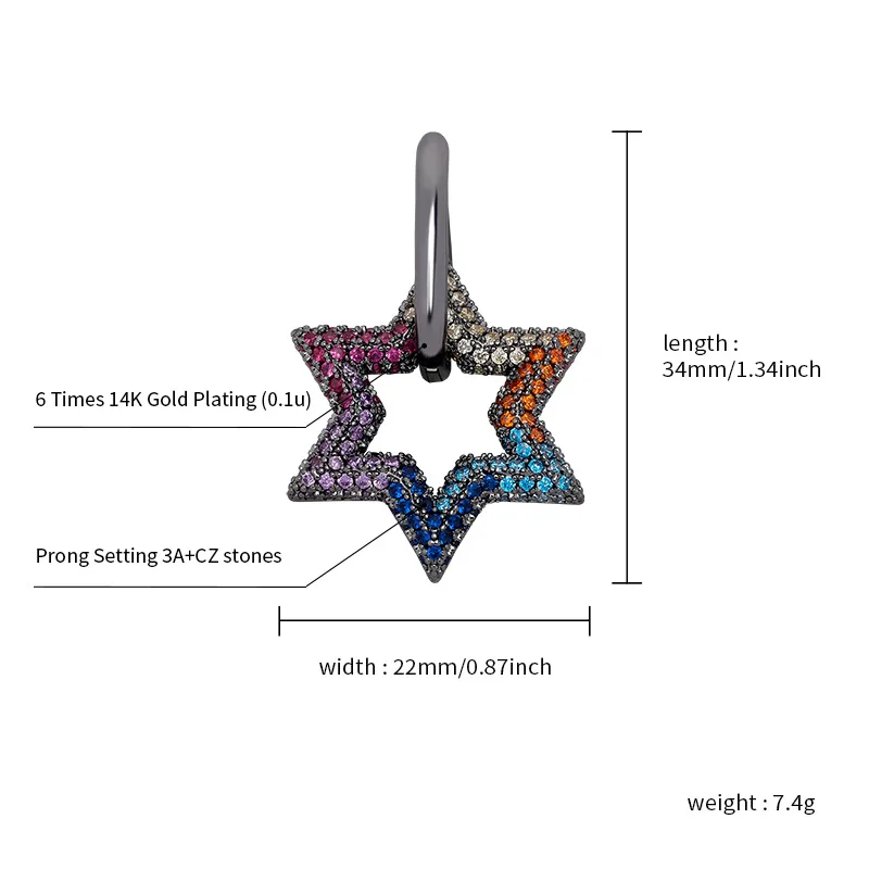 1 pair Hip Hop Prong Setting AAA CZ Stone Bling Ice Out Jewish Star of David Drop Earrings for Men Women Unisex Fashion Jewelry