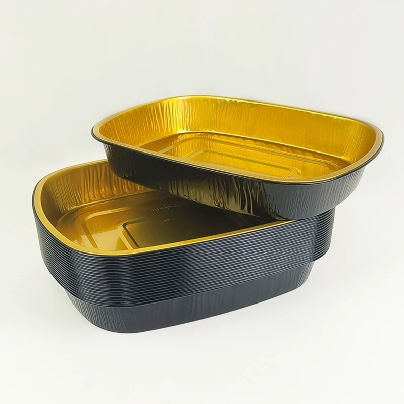 

Heavy Duty Black Gold Aluminum Foil Pan 2000ml 10pcs Pack Heat Resistant Disposable Food Containers for Cooking Takeaway