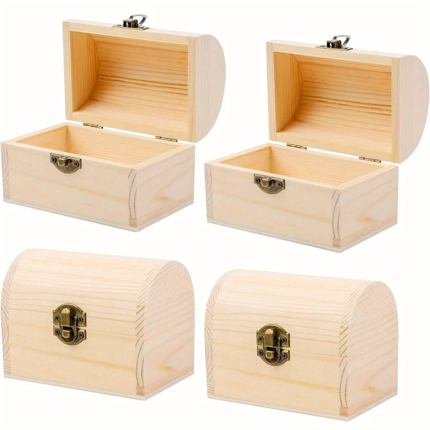 

4pcs Wood Treasure Chest Decorative Pine Wood Box with Hinged Lid and Locking Clasp Plain Decorate Wooden Boxes
