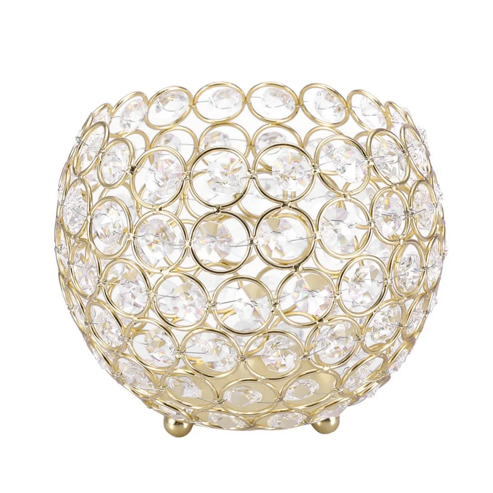 Gold Crystal Candle Holders Metal Base 8cm Diameter Table Centerpieces Round Reflective Base Votive Candle Holders Party Decor