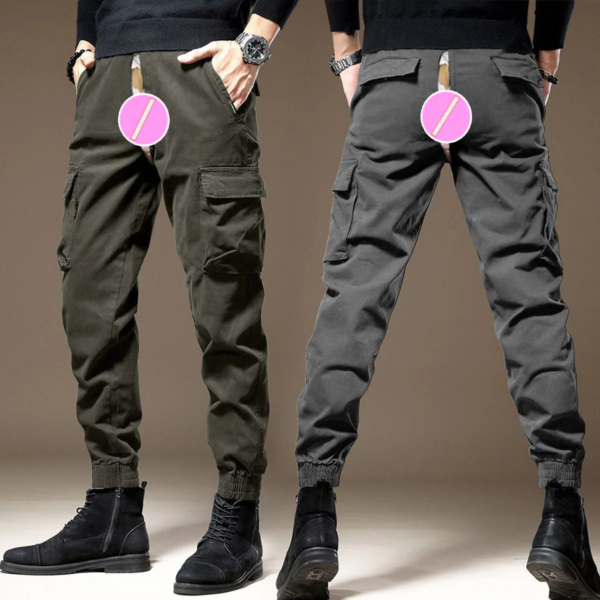 

Winter Open Crotch Outdoor Sex Overalls Men Tactical Pants Velvet Thicke Sport Casual Streetwear Cargo Trousers Outdoor Trousers