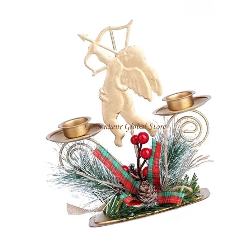 Saisonale Weihnachtskandlestick hält 2 Säulenkerze mit Bowknot und Pine Nut D2rd