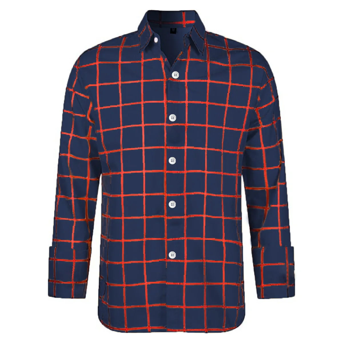 

2024 autumn foreign trade new men's cardigan 3D printed four sided elastic loose British long sleeved lapel plaid shirt