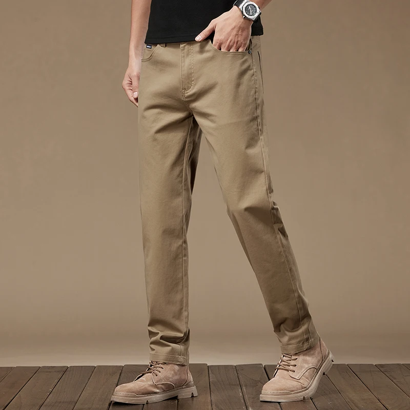 97% Cotton 2024 Autumn Men\'s Clothing Business Trousers Men Straight Casual Pants Men\'s Pants Cotton Black Gray Khaki Brand