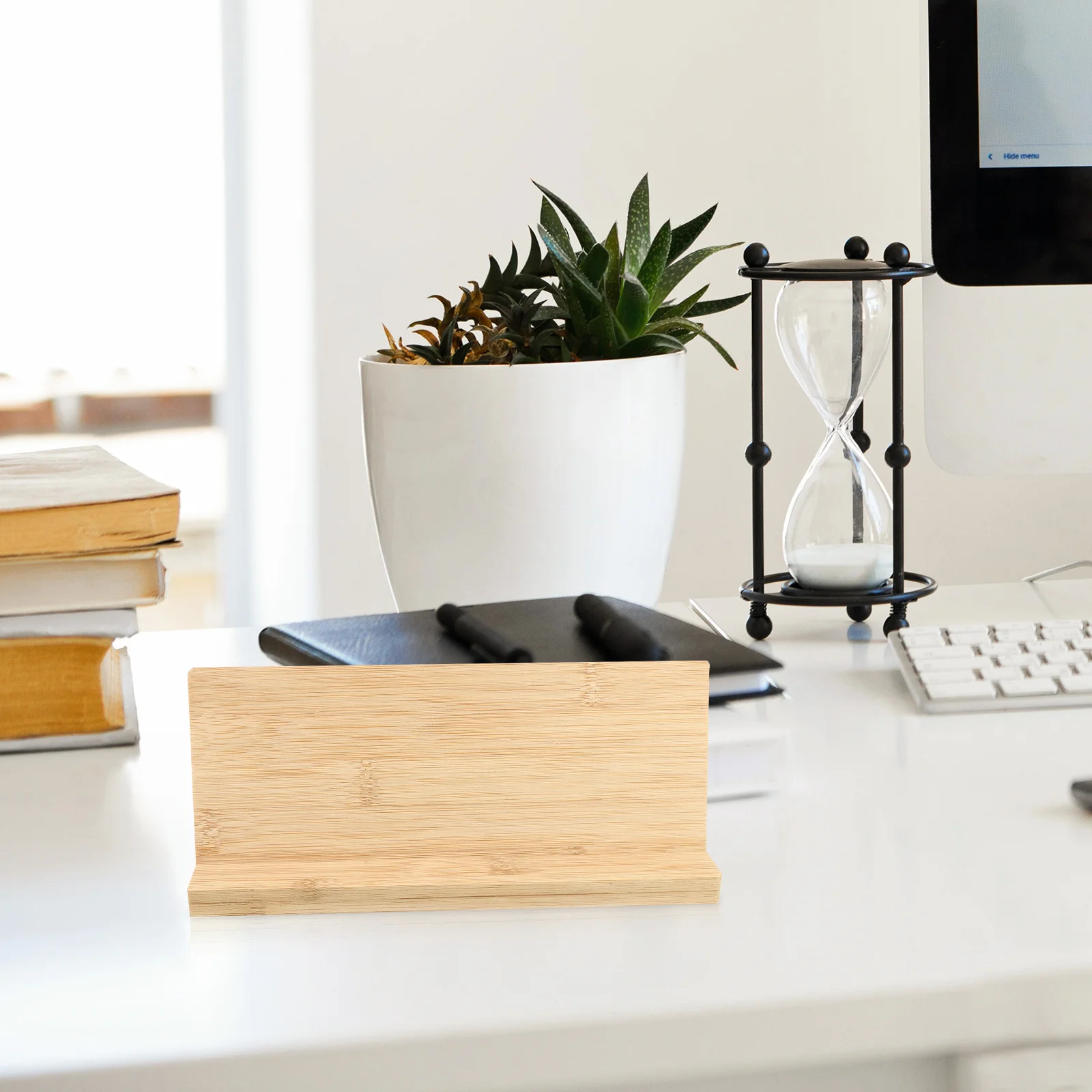 

1Set Blank Bamboo Board with Base Elegant Desktop Sign for Price List Advertisement Index Plaque Sustainable Wood Grain Decor