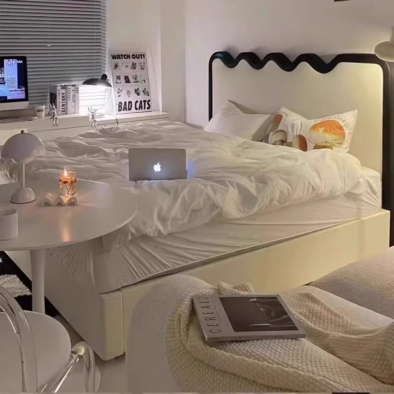 Wave ripple bed, light luxury modern simple leather bed