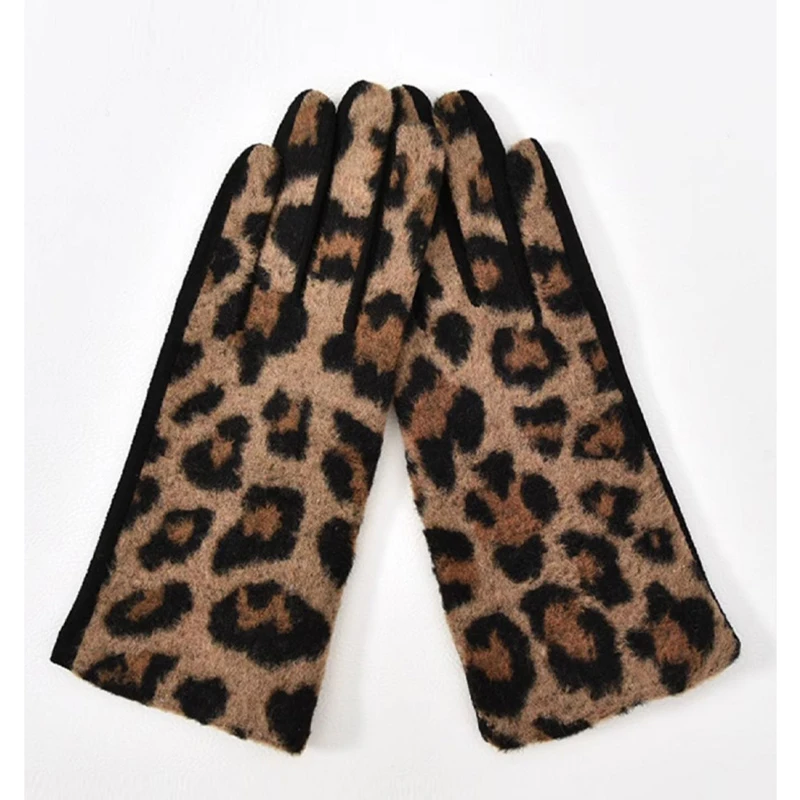Leopard Print Fashion Personality Women‘s Winter Keep Warm Gloves Touch Screen Thickened Windproof Suede Not Bloated