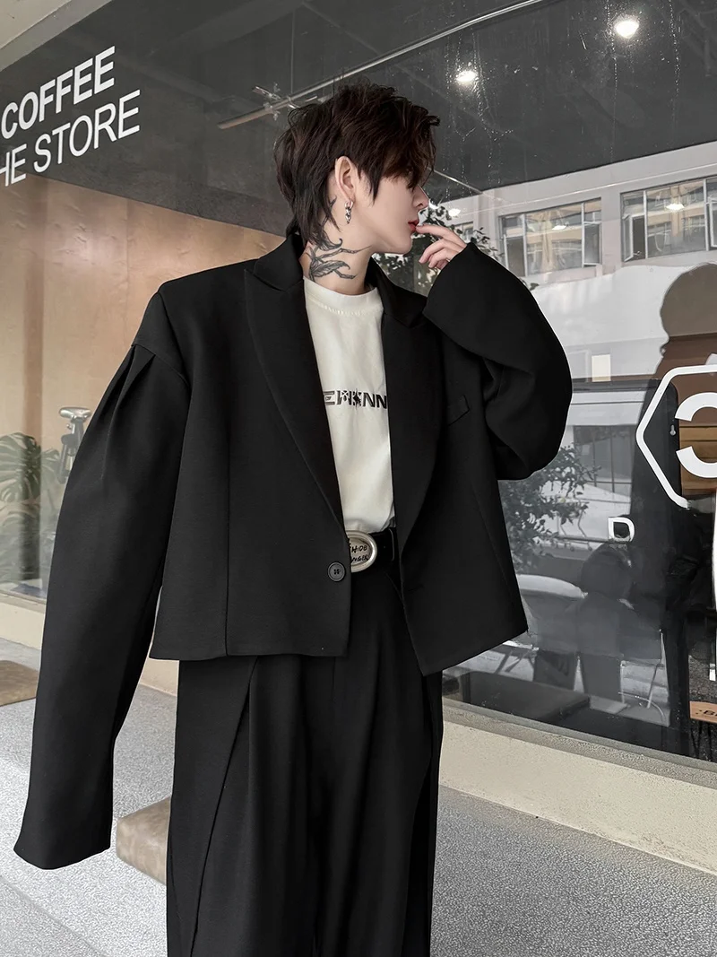 

Мужской черный пиджак с короткими подплечниками в винтажном темном стиле, модный повседневный городской универсальный пиджак с длинными рукавами, премиум-класса