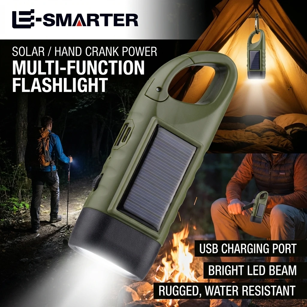

Outdoor Solar Hand Crank Flashlight Multi-Function Emergency LED Light Camping Torch
