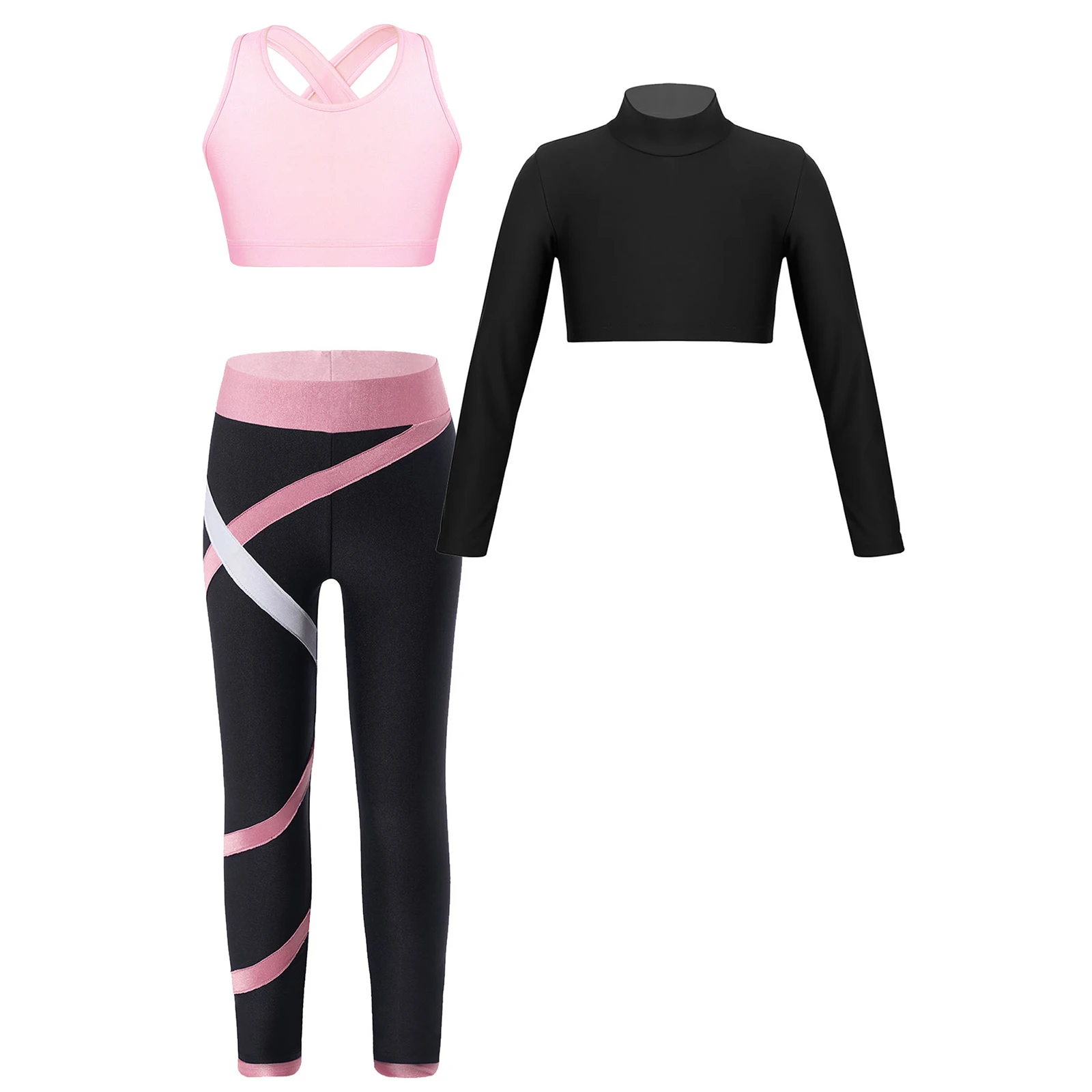 Kids Girls Sports Outfit Tracksuit Children Yoga Set for Ballet Gymnastics Clothes Performance Fitness Gym Running Workout Suits