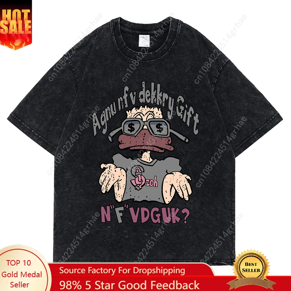 

Helpless expression printed washed retro men's top summer loose T-shirtpure cotton T-shirt hip-hop T-shirt