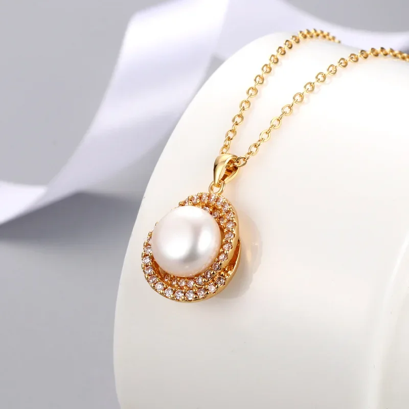 Hengsheng 10-11mm Freshwater Pearl Pendant for Women Shine Zircon Bird Nest  Pendant Necklaces Jewelry Gift
