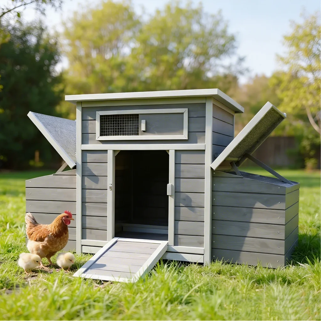 Wooden Chicken Coop Outdoor Poultry Cage Moisture Protection Removable Cleaning Tray All Seasons Gray