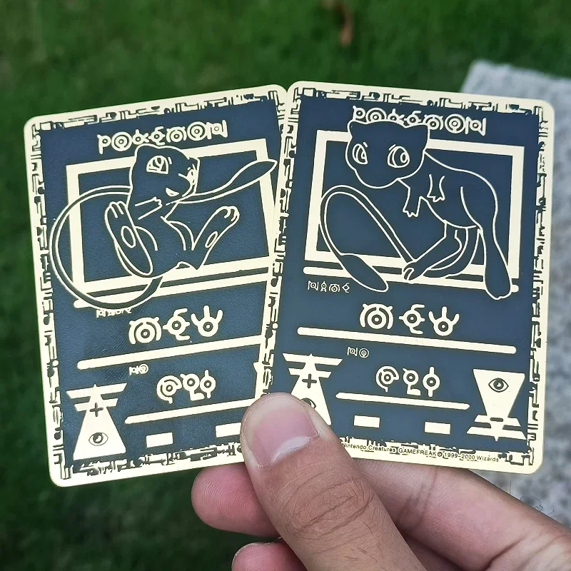 2025 Pokemon Black Metal Card Mewtwo Energy Cards Gengar Rayquaza Rare Game Collection Battle Trainer Iron Card Kids Gift