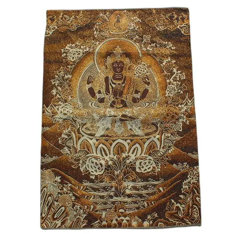 Retro Embroidery Avalokitesvara Canvas Painting Cross Stitch Tibetan Four-Armed Avalokitesvara Wall Decorative Painting Mural
