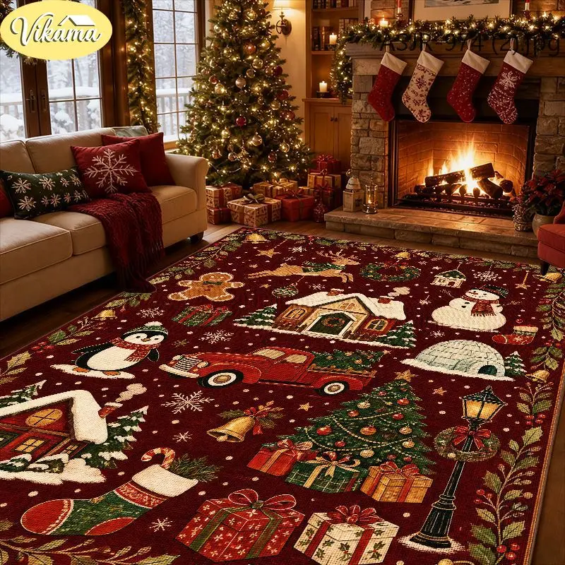 VIKAMA Christmas Christmas & Bauble Crystal Velvet Door Mat, Anti-Slip Absorbent Floor Mat, Decor for Entryway Front Door