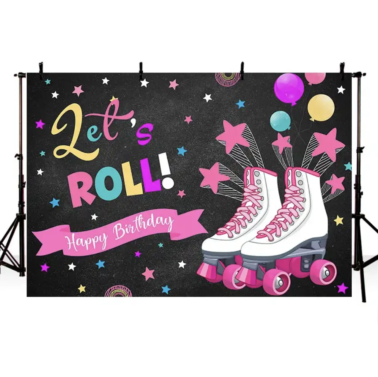 Halo Photography  Background Roller Skating Girl Birthday  Party  Pink  Planet Party Roller Skating Decoration Vinyl  Background