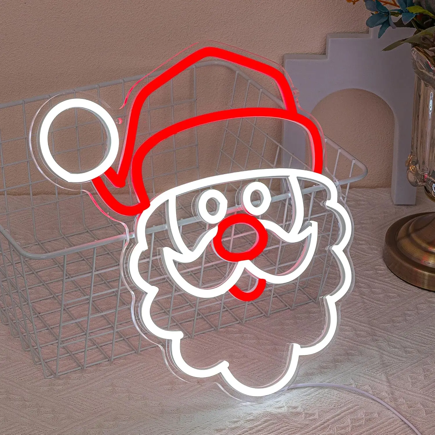Santa Claus Neon Sign USB Dimmable LED Sign Santa Light Up Sign for Bedroom Room Backyard Cafe Christmas Tree Party Decoration