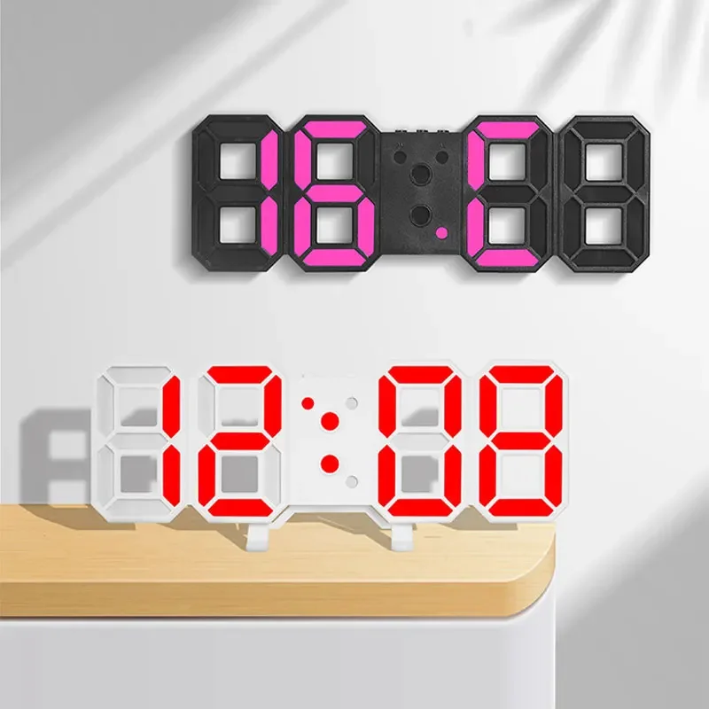 Modern LED Wall Mounted Electronic Clock Temperature Display Triple Alarms Table Clock for Student Living Room Bedside Decor