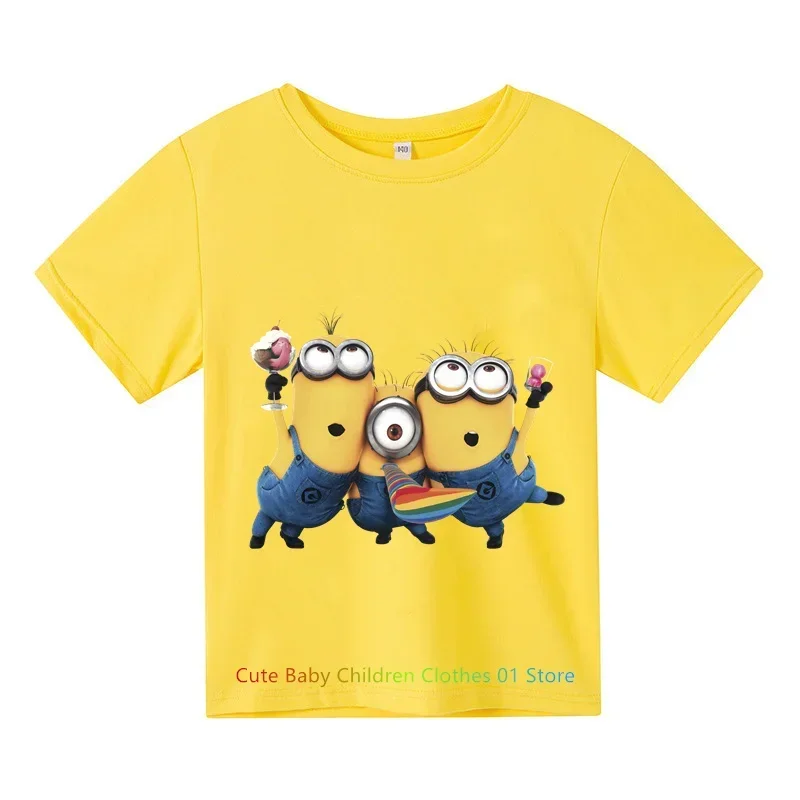 2024 Cartoon Minions Summer Kids Cotton T-shirt Boys Girls Fashion Casual crew neck top Short sleeve