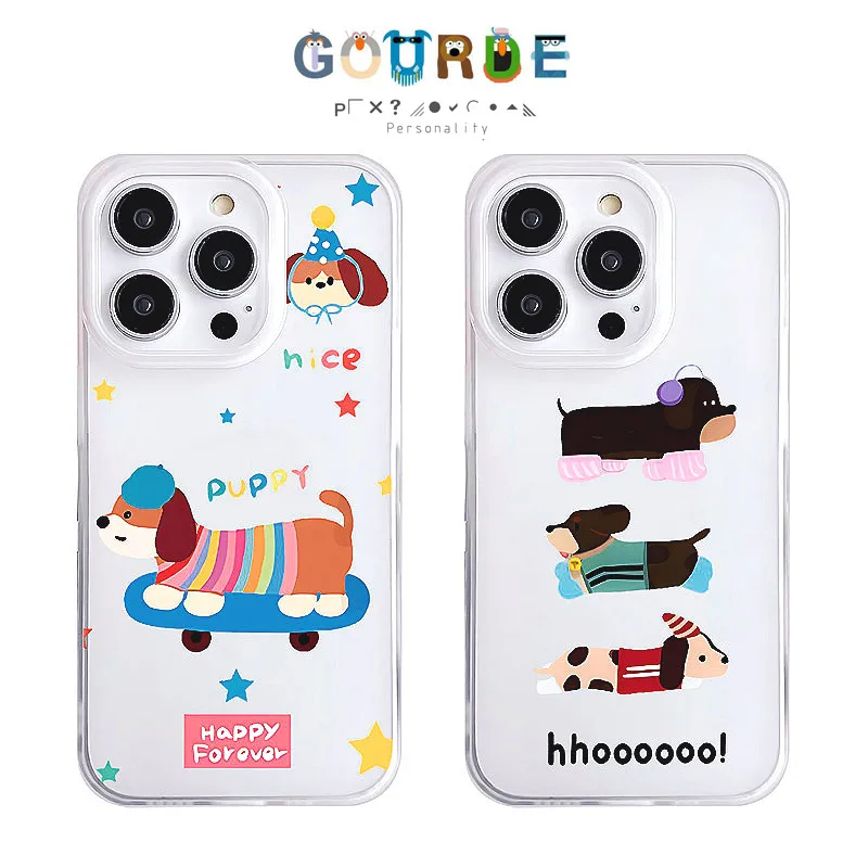 

Gourde Cute Couple Dog Clear Case Matte Shockproof Phone Casing Soft TPU for IPhone 16 15 14 13 12 11 Pro Max XS XR 7 8 Plus